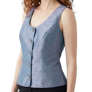 Rey Hernandez Women’s Elegant Blue Iridescent Sleeveless  Vest Top Size 16